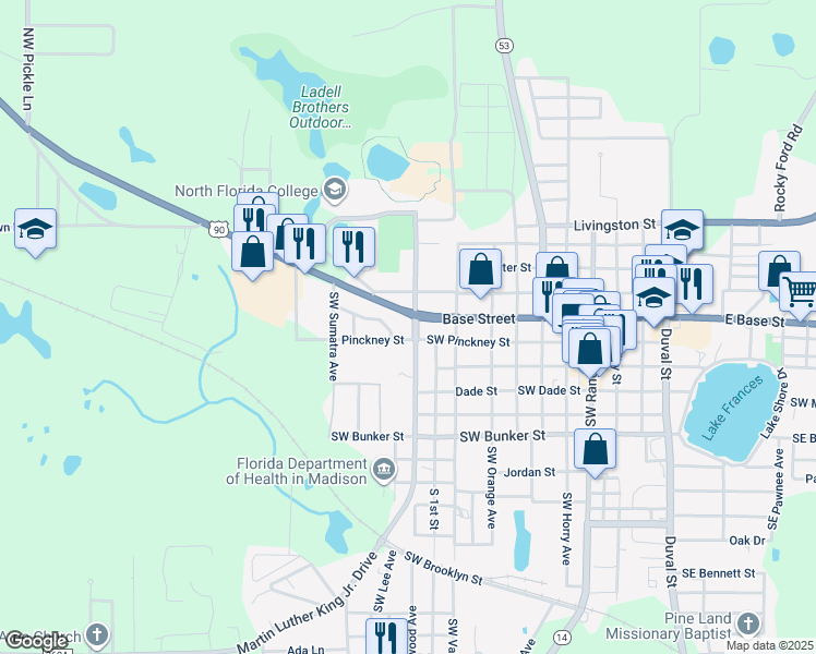 map of restaurants, bars, coffee shops, grocery stores, and more near 128 Martin Luther King Jr. Drive in Madison