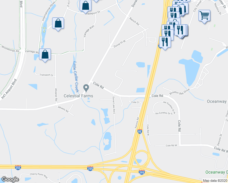 map of restaurants, bars, coffee shops, grocery stores, and more near 13227 Spartina Grass Drive in Jacksonville