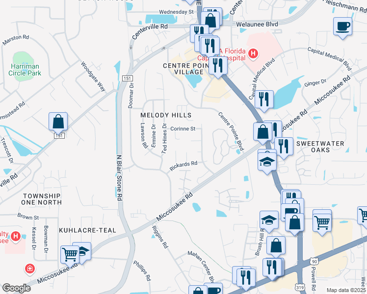 map of restaurants, bars, coffee shops, grocery stores, and more near 1928 Shelby Court in Tallahassee