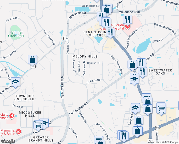 map of restaurants, bars, coffee shops, grocery stores, and more near 1928 Shelby Court in Tallahassee