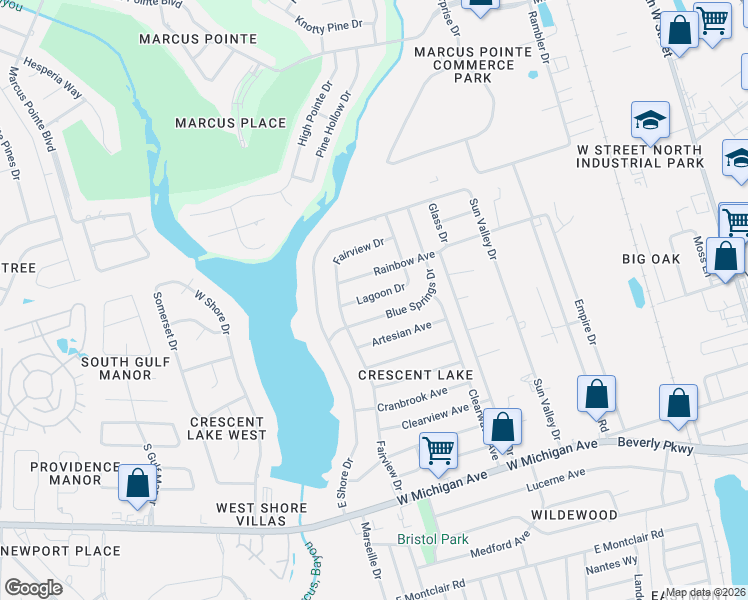 map of restaurants, bars, coffee shops, grocery stores, and more near 912 Lagoon Drive in Pensacola