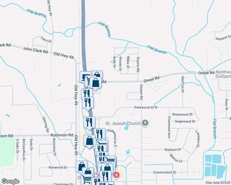map of restaurants, bars, coffee shops, grocery stores, and more near 12440 Cypress Drive in Gulfport