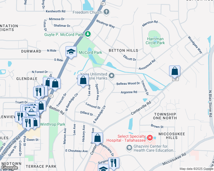 map of restaurants, bars, coffee shops, grocery stores, and more near 2123 Jenette Street in Tallahassee