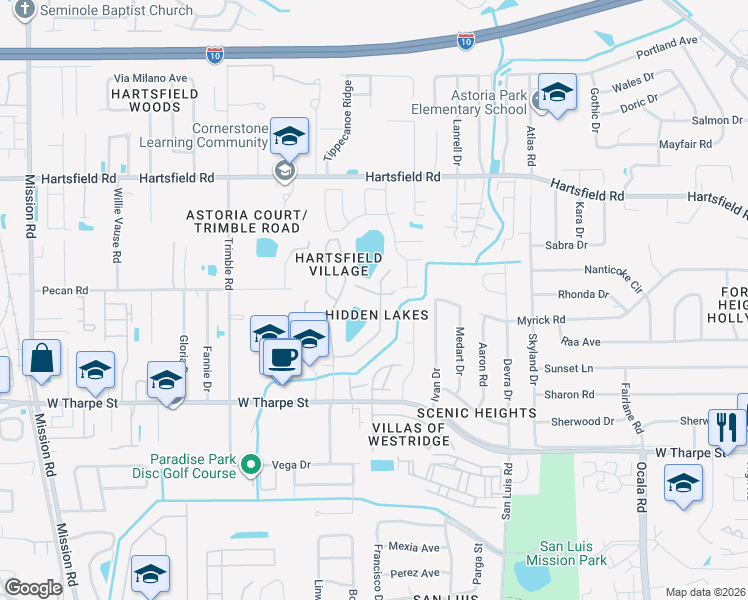 map of restaurants, bars, coffee shops, grocery stores, and more near 2415 Ian Drive in Tallahassee