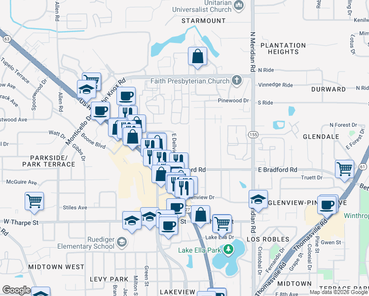 map of restaurants, bars, coffee shops, grocery stores, and more near 2107 East Dellview Drive in Tallahassee