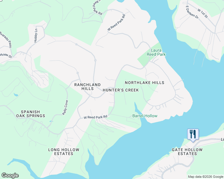 map of restaurants, bars, coffee shops, grocery stores, and more near 8800 Ranchland Hills Boulevard in Jonestown