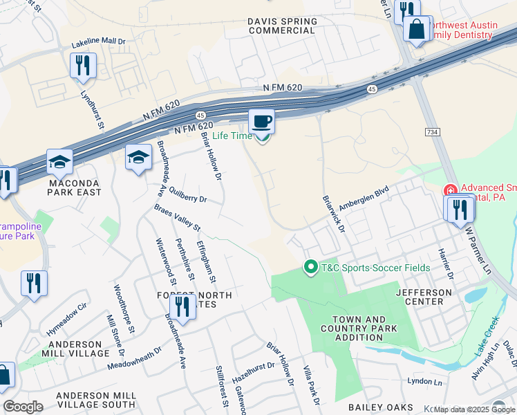 map of restaurants, bars, coffee shops, grocery stores, and more near 9401 Amberglen Boulevard in Austin