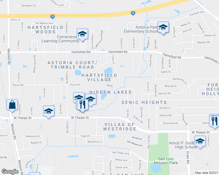 map of restaurants, bars, coffee shops, grocery stores, and more near 2415 Ian Drive in Tallahassee