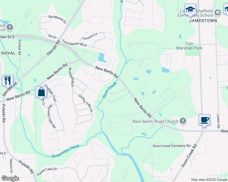 map of restaurants, bars, coffee shops, grocery stores, and more near 1836 New Berlin Road in Jacksonville