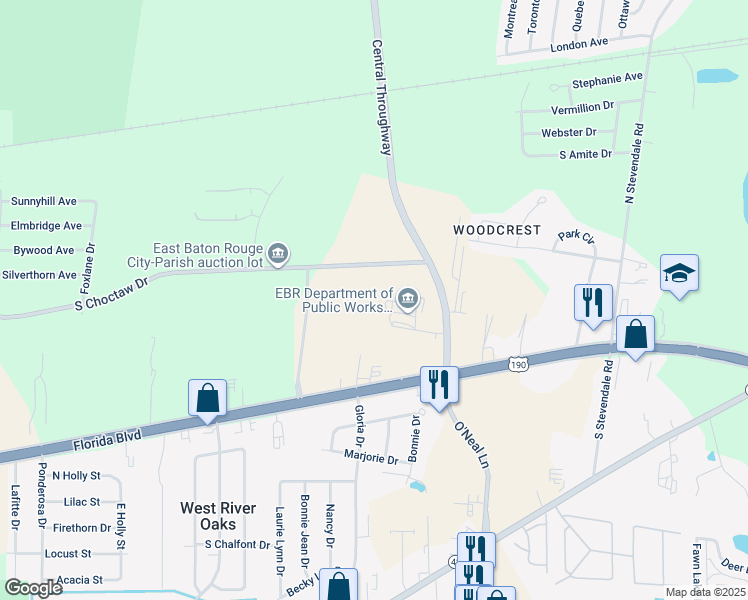 map of restaurants, bars, coffee shops, grocery stores, and more near in Baton Rouge