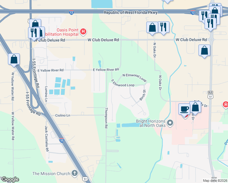 map of restaurants, bars, coffee shops, grocery stores, and more near 42130B Gardens Boulevard in Hammond