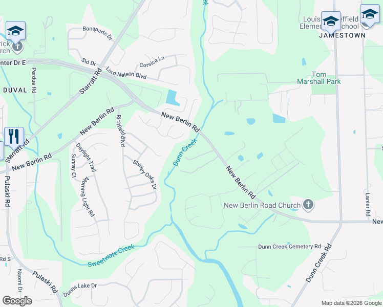 map of restaurants, bars, coffee shops, grocery stores, and more near 1836 New Berlin Road in Jacksonville