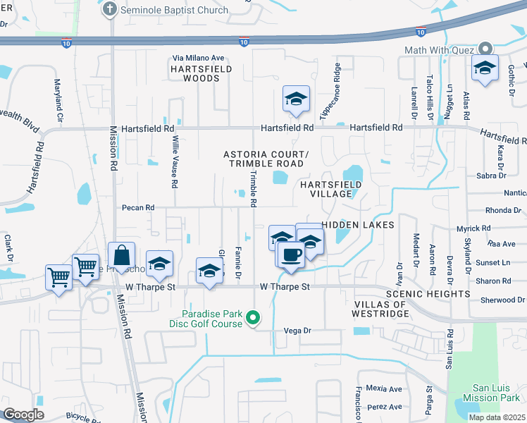 map of restaurants, bars, coffee shops, grocery stores, and more near in Tallahassee