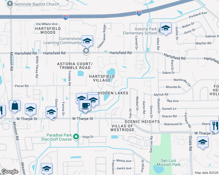 map of restaurants, bars, coffee shops, grocery stores, and more near 2415 Ian Drive in Tallahassee