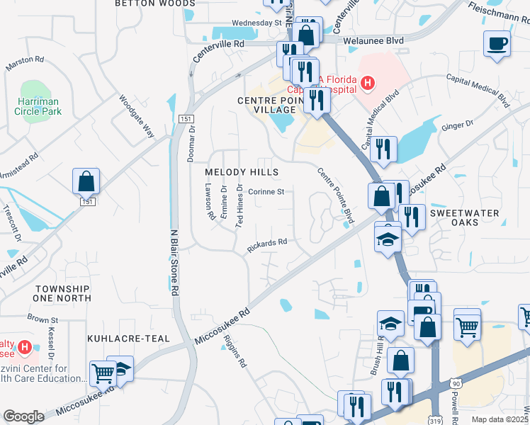 map of restaurants, bars, coffee shops, grocery stores, and more near 1928 Shelby Court in Tallahassee