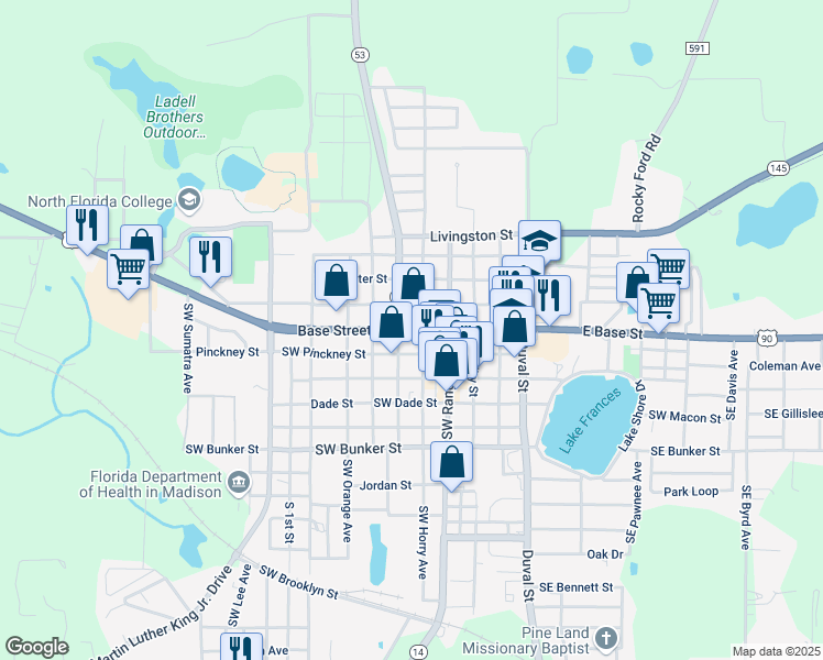 map of restaurants, bars, coffee shops, grocery stores, and more near 129 Base Street in Madison