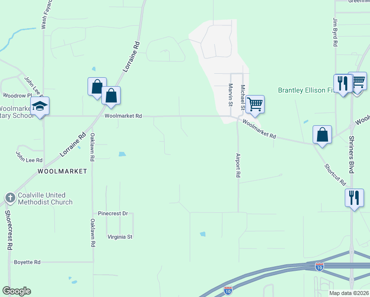 map of restaurants, bars, coffee shops, grocery stores, and more near 12435 Martin Cove in Biloxi