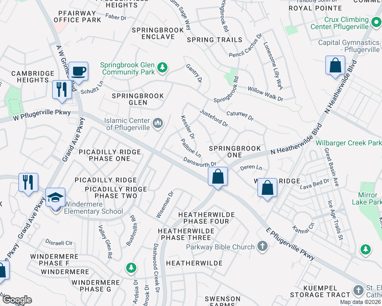 map of restaurants, bars, coffee shops, grocery stores, and more near 701 Palitine Lane in Pflugerville