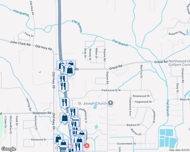 map of restaurants, bars, coffee shops, grocery stores, and more near 12516 Crestwood Drive in Gulfport