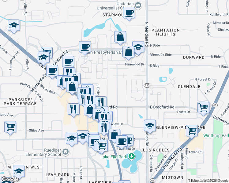 map of restaurants, bars, coffee shops, grocery stores, and more near 2046 Dellwood Drive in Tallahassee