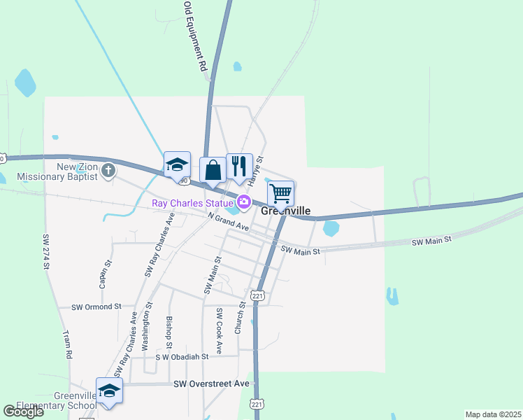map of restaurants, bars, coffee shops, grocery stores, and more near 13757 West US 90 in Greenville