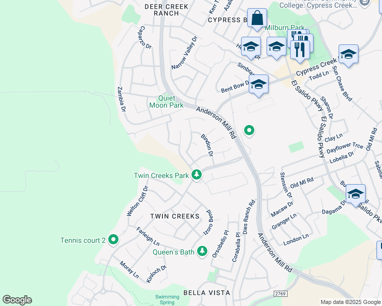 map of restaurants, bars, coffee shops, grocery stores, and more near 2102 Tattler Drive in Cedar Park