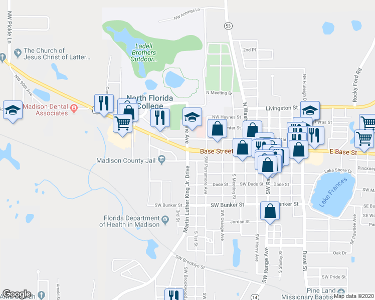 map of restaurants, bars, coffee shops, grocery stores, and more near 186 West Base Street in Madison