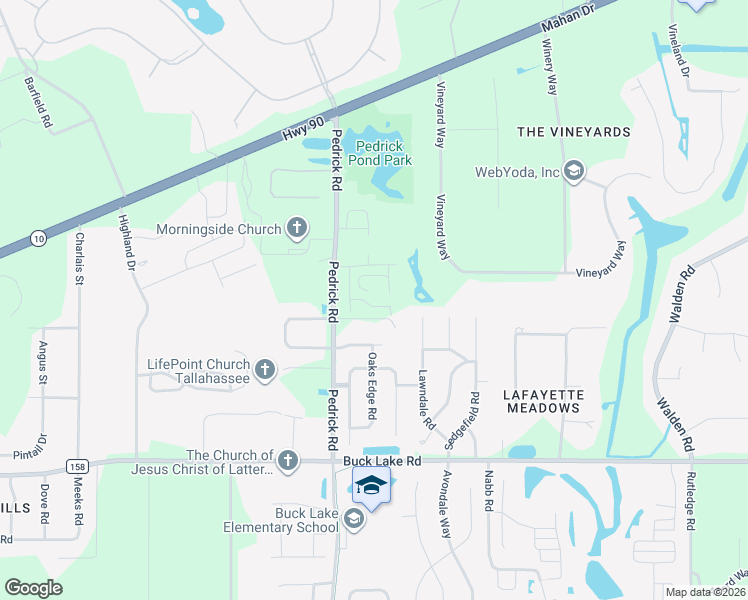 map of restaurants, bars, coffee shops, grocery stores, and more near 1413 Pedrick Road in Tallahassee