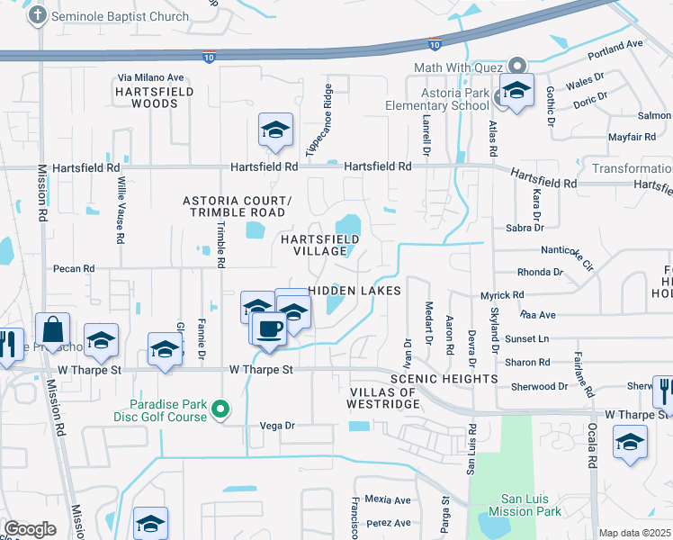 map of restaurants, bars, coffee shops, grocery stores, and more near 2423 Ian Drive in Tallahassee