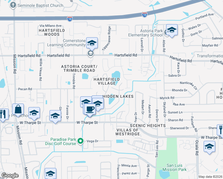 map of restaurants, bars, coffee shops, grocery stores, and more near 2415 Ian Drive in Tallahassee