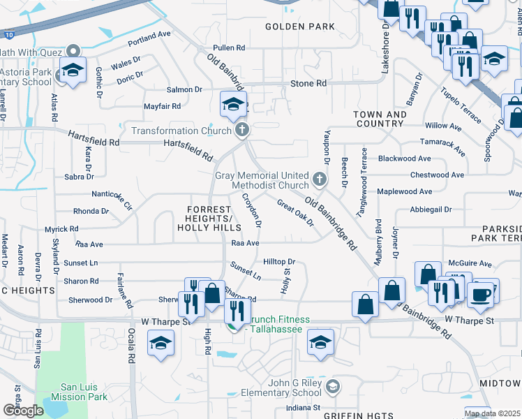 map of restaurants, bars, coffee shops, grocery stores, and more near 2111 Croydon Dr in Tallahassee