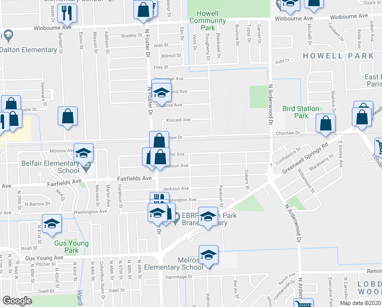 map of restaurants, bars, coffee shops, grocery stores, and more near 5212 Adams Avenue in Baton Rouge