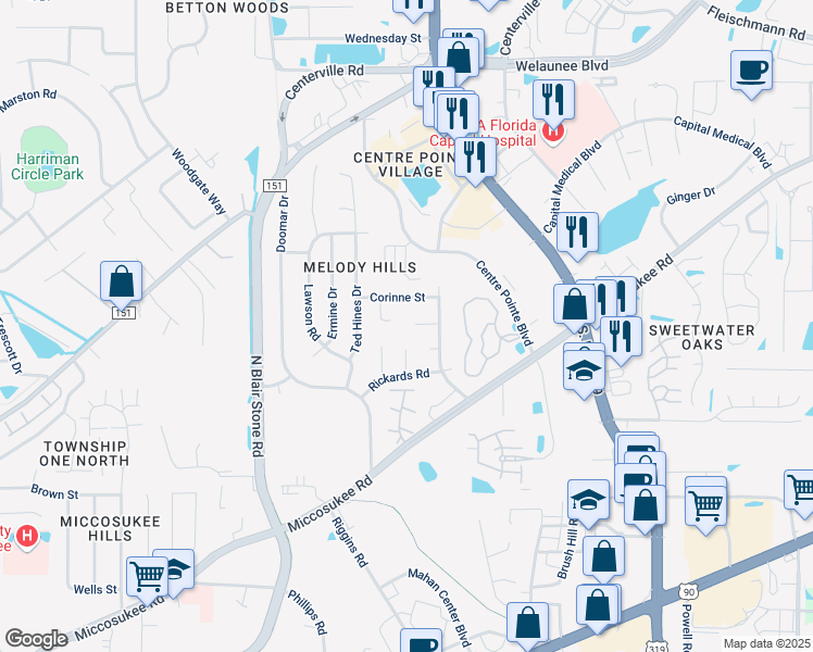map of restaurants, bars, coffee shops, grocery stores, and more near 1928 Shelby Court in Tallahassee