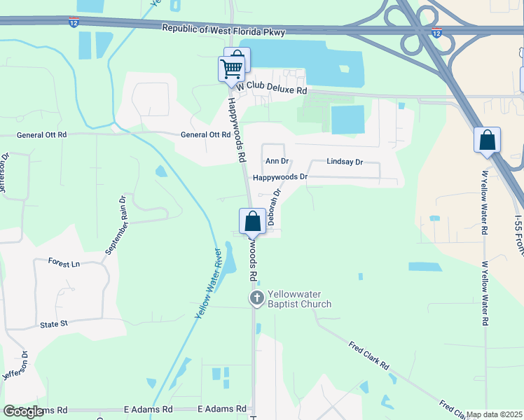 map of restaurants, bars, coffee shops, grocery stores, and more near 42410 Happywoods Road in Hammond