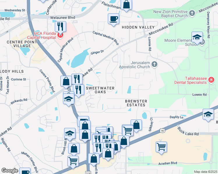 map of restaurants, bars, coffee shops, grocery stores, and more near 1632 Miccosukee Loop in Tallahassee