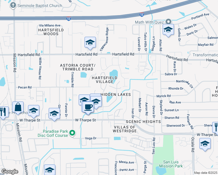 map of restaurants, bars, coffee shops, grocery stores, and more near 2425 Ian Drive in Tallahassee