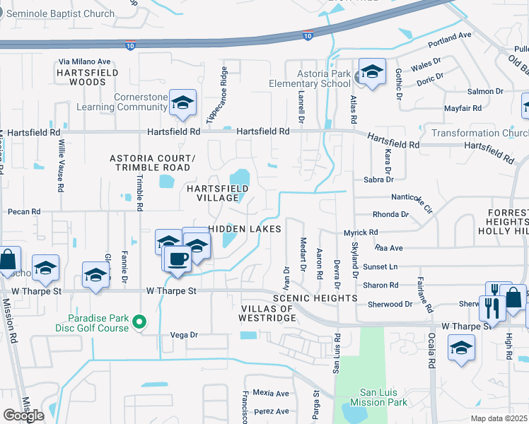 map of restaurants, bars, coffee shops, grocery stores, and more near 2375 Hatten Smith Lane in Tallahassee
