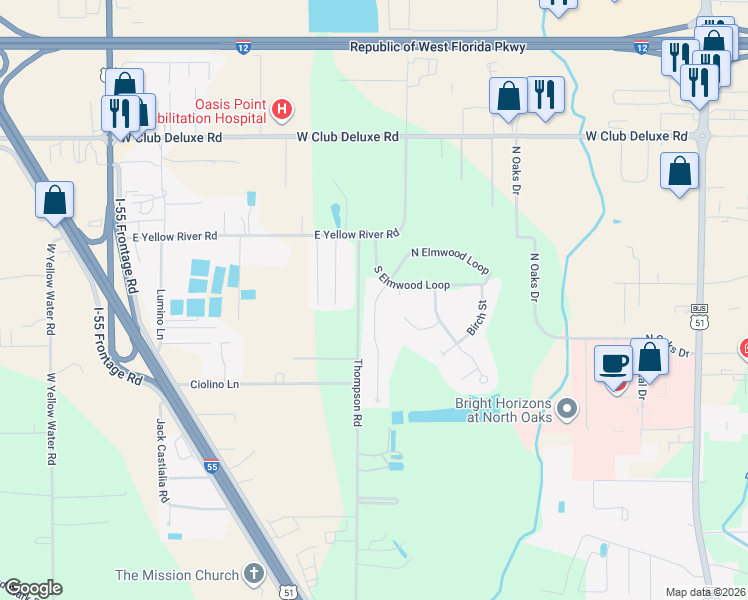 map of restaurants, bars, coffee shops, grocery stores, and more near 42130B Gardens Boulevard in Hammond