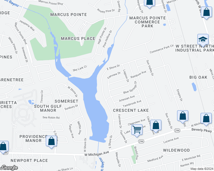 map of restaurants, bars, coffee shops, grocery stores, and more near 6307 Fairview Drive in Pensacola