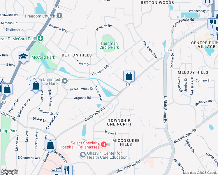 map of restaurants, bars, coffee shops, grocery stores, and more near 1608 Laguna Drive in Tallahassee