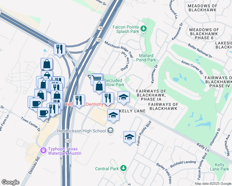 map of restaurants, bars, coffee shops, grocery stores, and more near 2102 Heritage Well Lane in Pflugerville