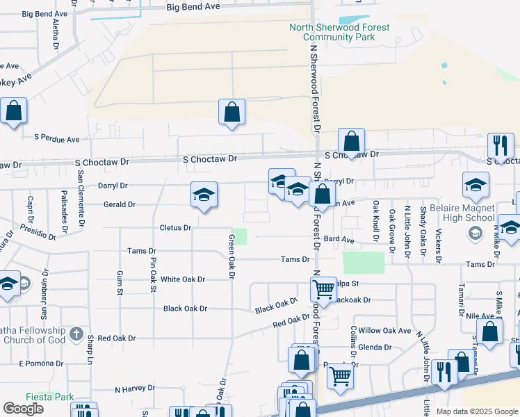 map of restaurants, bars, coffee shops, grocery stores, and more near 10950 Darryl Drive in Baton Rouge