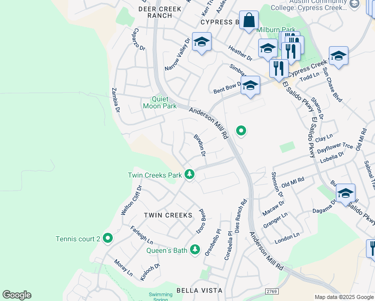map of restaurants, bars, coffee shops, grocery stores, and more near 2102 Tattler Drive in Cedar Park