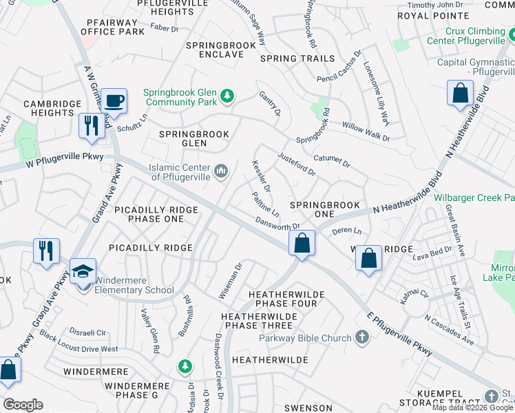 map of restaurants, bars, coffee shops, grocery stores, and more near 701 Palitine Lane in Pflugerville