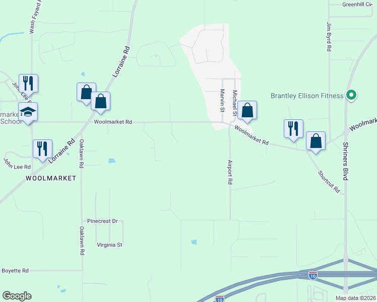 map of restaurants, bars, coffee shops, grocery stores, and more near 12435 Martin Cove in Biloxi