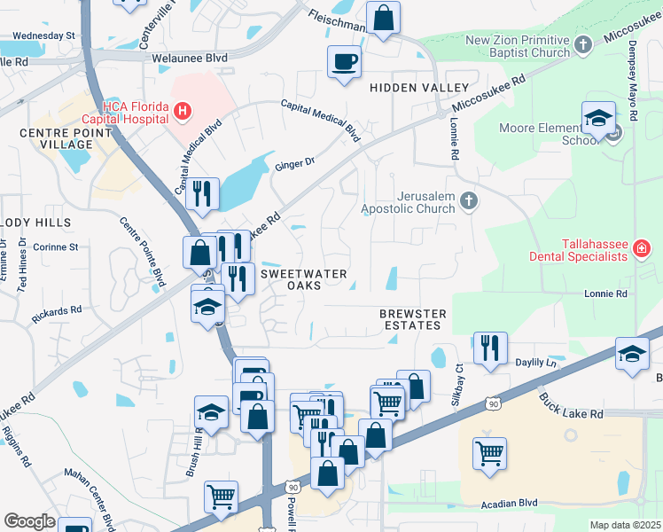 map of restaurants, bars, coffee shops, grocery stores, and more near 1632 Miccosukee Loop in Tallahassee