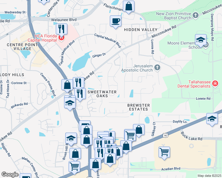 map of restaurants, bars, coffee shops, grocery stores, and more near 1632 Miccosukee Loop in Tallahassee