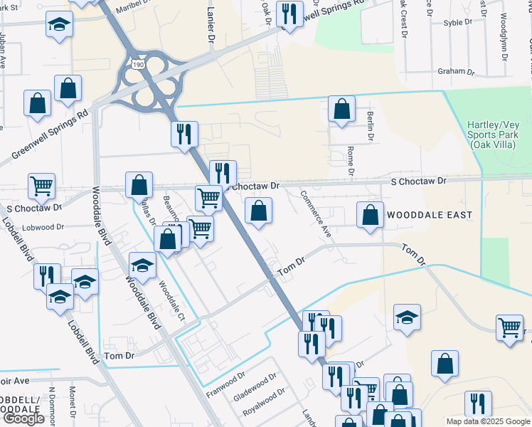 map of restaurants, bars, coffee shops, grocery stores, and more near 7835 Airline Highway in Baton Rouge