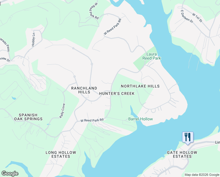 map of restaurants, bars, coffee shops, grocery stores, and more near 8800 Ranchland Hills Boulevard in Jonestown