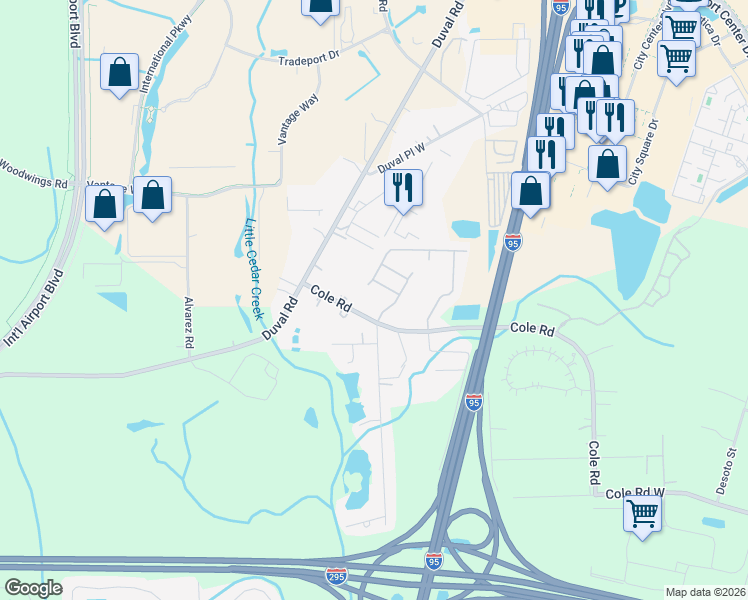 map of restaurants, bars, coffee shops, grocery stores, and more near 1356 Cole Road in Jacksonville